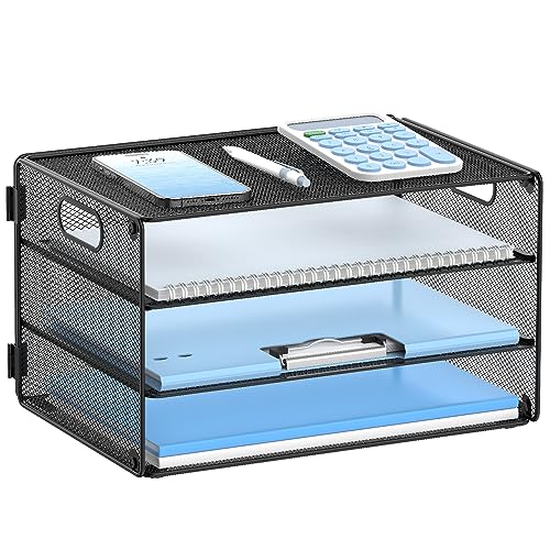 DALTACK Briefablage mit 3 Ebenen, Papier-Organizer mit Griff, Netzstoff, Schreibtisch-Organizer für Schule, Büro, Zuhause, Schwarz DALTACK Briefablage mit 3 Ebenen, Papier-Organizer mit Griff, Netzstoff, Schreibtisch-Organizer für Schule, Büro, Zuhause, Schwarz von DALTACK