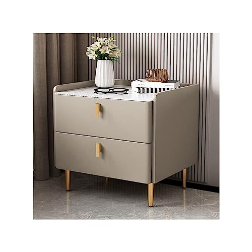 DAMOIFFP Nachttisch, Mid-Century Modern Nachttisch, Kunstmarmorplatte, Nachttisch aus Holz, 2 Schubladen, Leder, Schlafzimmer, Nachttisch, Beistelltisch für Wohnzimmer, Büro, Kommode von DAMOIFFP