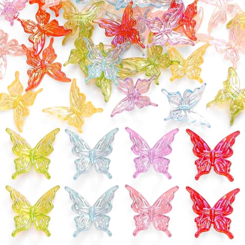 Acrylperlen zur Herstellung von Armbändern, bunte Schmetterlinge, Abstandshalter für Schmuckherstellung, Ohrringe, Schlüsselanhänger und Bastelarbeiten, 40 Stück von DAMOWANG