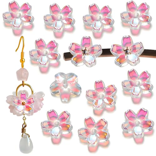 Glasperlen mit Farbverlauf, Kirschblüten zur Schmuckherstellung, niedliche Blumenperlen für Armbänder, handgefertigt, bunte Abstandshalter, Blumen-Anhänger für Halsketten, Schlüsselanhänger Glasperlen mit Farbverlauf, Kirschblüten zur Schmuckherstellung, niedliche Blumenperlen für Armbänder, handgefertigt, bunte Abstandshalter, Blumen-Anhänger für Halsketten, Schlüsselanhänger von DAMOWANG