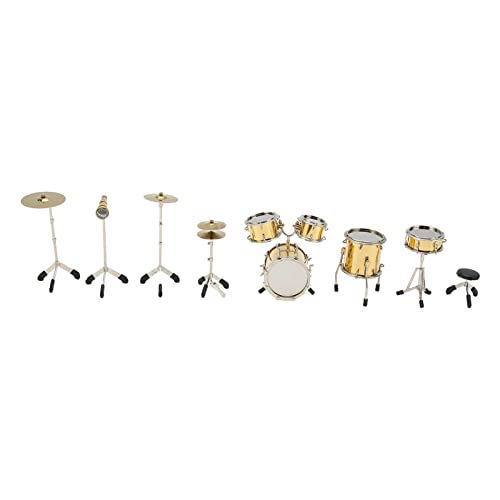 DANAIXZ Mini -Drums Kit Modell, Metalltrommeln Set Replik, Nicht spielbares dekoratives Instrument mit Stuhlmikrofon für die Anzeigesammlung von DANAIXZ