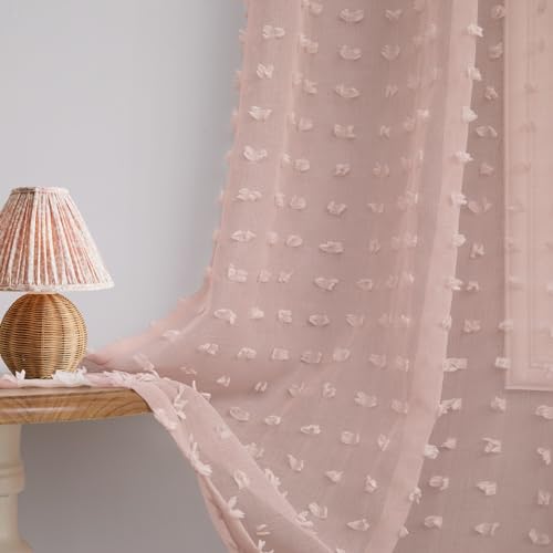 Pinke Vorhänge für Mädchenzimmer, 160 cm, Pompon, rosa transparenter Vorhang für Schlafzimmer, 2 Paneele, strukturiert, durchscheinende Vorhänge für Kinderzimmer, Kinderzimmer, Schlaufenstangentasche von DANCURTON