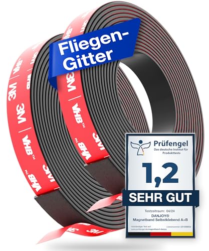 DANJOY® Magnetband A+ B selbstklebend (3m) I Starker Kleber - Starker Magnet I Magnetstreifen mit extra starkem 3M-VHB Kleber für I Ideal als Fliegengitter Fenster Magnet uvm. von DANJOY