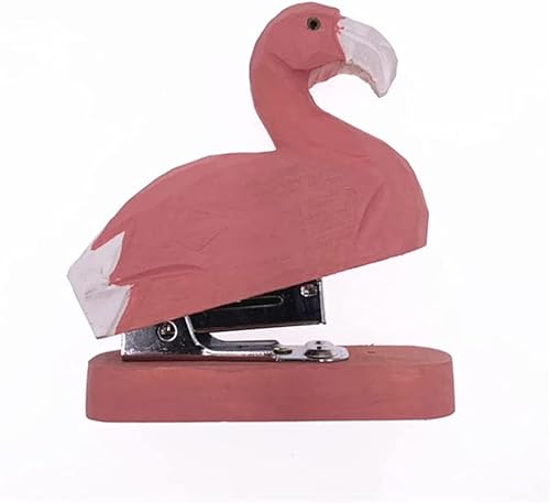 DANNMPX Hefter Handgemachter Holzschnitz-Tierhefter Mit 1000 Heftklammern for Schule, Büro, Schreibwaren, Kinder, 12 Blatt Tacker BüRo(Flamingo) von DANNMPX