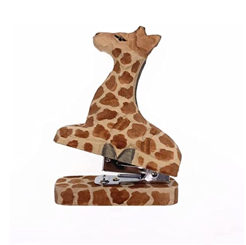 DANNMPX Hefter Handgemachter Holzschnitz-Tierhefter Mit 1000 Heftklammern for Schule, Büro, Schreibwaren, Kinder, 12 Blatt Tacker BüRo(Giraffe) von DANNMPX