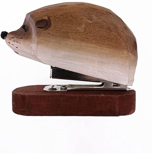 DANNMPX Hefter Handgemachter Holzschnitz-Tierhefter Mit 1000 Heftklammern for Schule, Büro, Schreibwaren, Kinder, 12 Blatt Tacker BüRo(Hedgehog) von DANNMPX