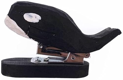 DANNMPX Hefter Handgemachter Holzschnitz-Tierhefter Mit 1000 Heftklammern for Schule, Büro, Schreibwaren, Kinder, 12 Blatt Tacker BüRo(Whale) von DANNMPX