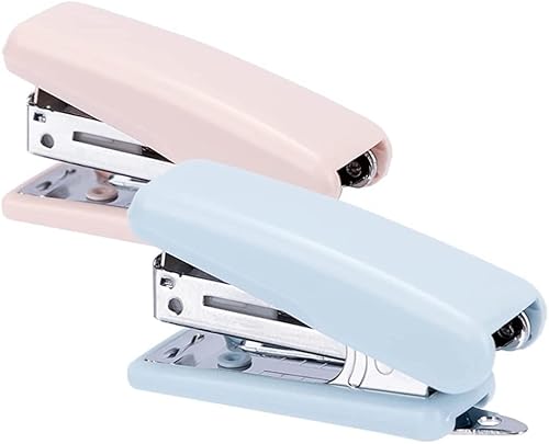 DANNMPX Hefter Kleiner Hefter Mit Klammerentferner, 12 Blatt Kapazität for Home Office, Desktop Und Studentenschule, Niedlicher Hefter, 2,3 X 1,3 Zoll Tacker BüRo(Pink+Blue) von DANNMPX