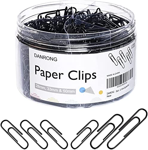 DANRONG Büroklammern, Schwarz, verschiedene Größen, klein, mittel und groß (2,8 cm, 3,3 cm und 5,1 cm), Büroklammern für Büro, Schule, Heimbedarf, Schwarz, 520 Stück von DANRONG