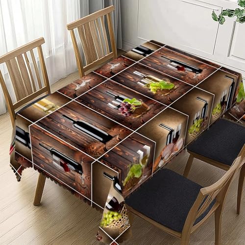 DANSICUINI Rechteckige Wein-Tischdecke, Retro, Rotweinflasche, Glastischdecke, Weinholz, rechteckige Tischdecke für Esszimmer, Küche, Party, 137 x 183 cm von DANSICUINI