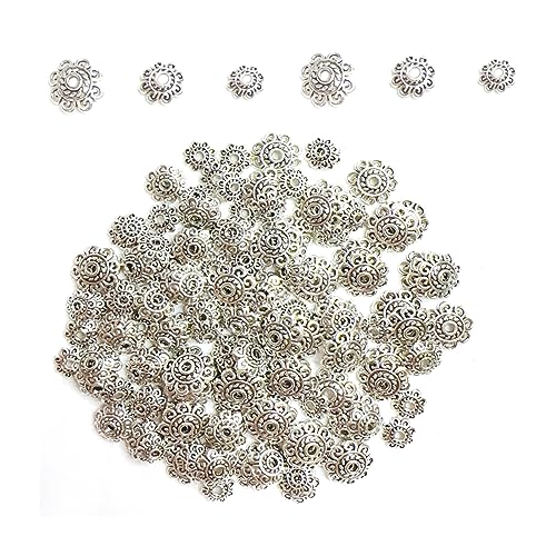 DANUDON Abstandshalter-Perlenkappen für Schmuckherstellung, 200 Stück Abstandshalter, silberfarbene Perlen, Metall-Blumen-Armbänder, Perlen-Endkappen, Legierung, DIY, Basteln, Perlenkappen für von DANUDON