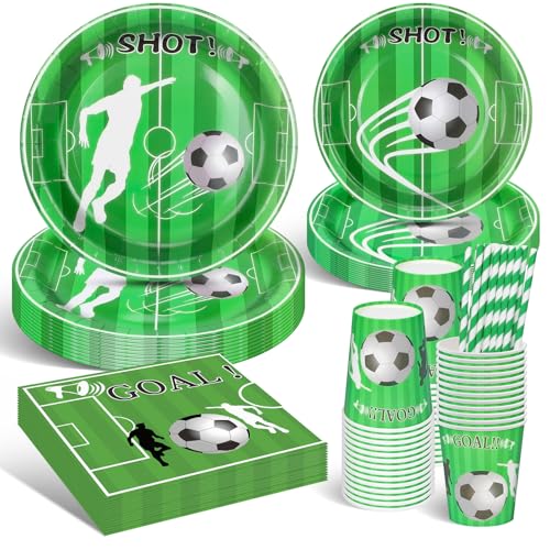 DANXIAN Fußball Deko Geburtstag Kinder Partygeschirr Set, Fussball Deko Party Geschirr, Mädchen Junge Mottoparty Grün 20 Gäste DANXIAN Fußball Deko Geburtstag Kinder Partygeschirr Set, Fussball Deko Party Geschirr, Mädchen Junge Mottoparty Grün 20 Gäste von DANXIAN