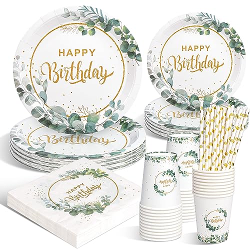 DANXIAN Geburtstagsdeko Partygeschirr Set, Pappteller Kindergeburtstag, Eukalyptus Pappteller, Happy Birthday Deko Partyzubehör Pappteller für Junge Mädchen Partys 20 Gäste DANXIAN Geburtstagsdeko Partygeschirr Set, Pappteller Kindergeburtstag, Eukalyptus Pappteller, Happy Birthday Deko Partyzubehör Pappteller für Junge Mädchen Partys 20 Gäste von DANXIAN