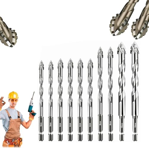 DAO-UPPSE Neuer vierkantiger gezackter Exzenterbohrer, vierkantiger gezackter Exzenterbohrer, Stein, Glas, Beton, gezackter Rutschfester Bohrer(Silver (10pc)) von DAO-UPPSE