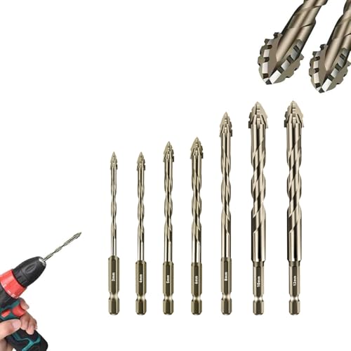 DAO-UPPSE New Four-Edge Serrated Eccentric Drill Bit for Metal, Concrete, Tile, Glass, Wood, Non-Slip Groove and Professional-Grade Durability(Gold (7pc)) von DAO-UPPSE