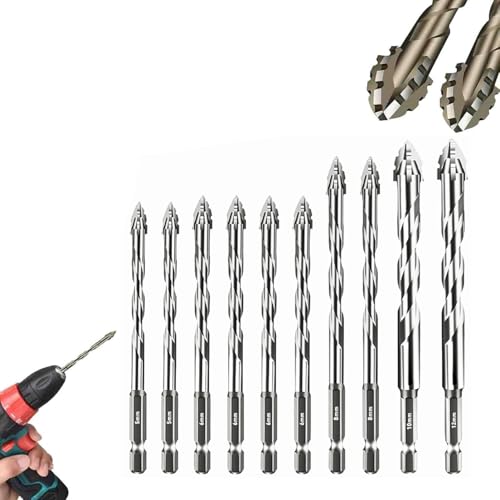 DAO-UPPSE New Four-Edge Serrated Eccentric Drill Bit for Metal, Concrete, Tile, Glass, Wood, Non-Slip Groove and Professional-Grade Durability(Silver (10pc)) von DAO-UPPSE