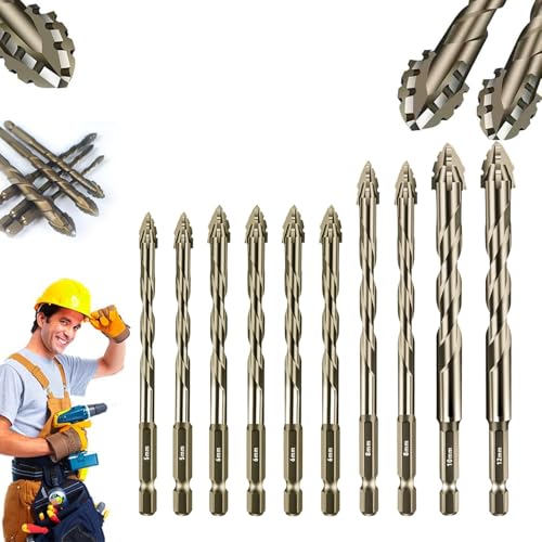 DAO-UPPSE Vierkant-Zahn-Exzenterbohrer, 4-Kanten-Bohrer-Set, Bohrer-Set for Ziegel, Glas, Kunststoff, Holz, Mauerwerk, Beton(Gold (10pc)) von DAO-UPPSE