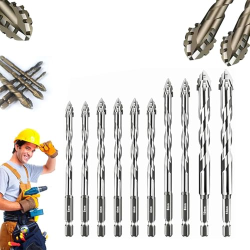 DAO-UPPSE Vierkant-Zahn-Exzenterbohrer, 4-Kanten-Bohrer-Set, Bohrer-Set for Ziegel, Glas, Kunststoff, Holz, Mauerwerk, Beton(Silver (10pc)) von DAO-UPPSE