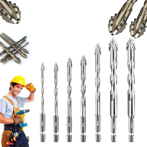 DAO-UPPSE Vierkant-Zahn-Exzenterbohrer, 4-Kanten-Bohrer-Set, Bohrer-Set for Ziegel, Glas, Kunststoff, Holz, Mauerwerk, Beton(Silver (7pc)) von DAO-UPPSE
