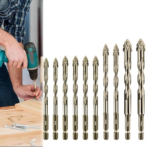 DAO-UPPSE Vierschneidiger gezackter Exzenterbohrer, Neuer vierschneidiger gezackter Exzenterbohrer mit hoher Härte, Titanbeschichtung for Holz und Metall(Gold (10pc)) von DAO-UPPSE