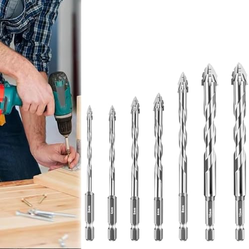DAO-UPPSE Vierschneidiger gezackter Exzenterbohrer, Neuer vierschneidiger gezackter Exzenterbohrer mit hoher Härte, Titanbeschichtung for Holz und Metall(Silver (7pc)) von DAO-UPPSE