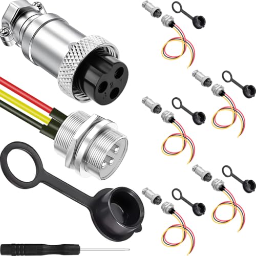 DAOKAI GX16 Aviation Stecker,3Pins Luftfahrt Stecker,16mm Gewinde Round Metall Kabelverbinder Stecker/Buchse Connector mit wasserdichten Kappen - 6 Stk von DAOKAI