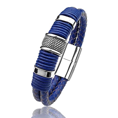 DAOMEI Boho Wickelarmband Mode Herren Blau Armband Doppelt Geflochtenes Leder Magnetverschluss Armbänder Herrenschmuck Geschenk von DAOMEI