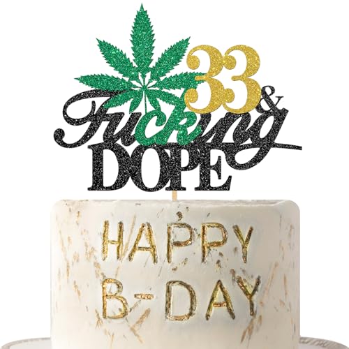 33 & Dope Geburtstag Kuchen Topper 420 Geburtstag Golden Glitter Marihuans Dekor Erwachsene Cannabis Jubiläum Party Supplies für Männer oder Frauen 33 & Dope Geburtstag Kuchen Topper 420 Geburtstag Golden Glitter Marihuans Dekor Erwachsene Cannabis Jubiläum Party Supplies für Männer oder Frauen von DAONEG