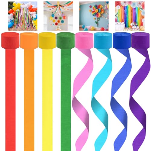 8 Rollen buntes Krepppapier,buntes Kreppband,reißt nicht für Partydekoration,Basteln und Dekoration(4.5cm wide x 25 m) von DAOOZHU
