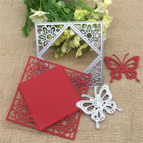 Metall-Stanzformen, 10,2 x 10,2 cm, Motiv: Blume, Schmetterling, quadratisch, Schablone, Scrapbooking, Fotoalbum, Karten, Papierprägung, Kartenherstellung, 2 Stück Metall-Stanzformen, 10,2 x 10,2 cm, Motiv: Blume, Schmetterling, quadratisch, Schablone, Scrapbooking, Fotoalbum, Karten, Papierprägung, Kartenherstellung, 2 Stück von DAOTUNGWDHUO