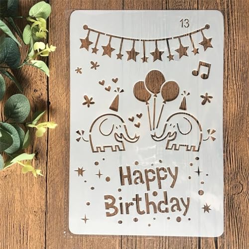 Schablonen zum Malen, 26 cm, Happy Birthday-Kuchen-Kunst-Schablonen zum Basteln, wiederverwendbar, Schichtvorlagen-Set, Farbe auf Holz, Wand, Leinwand, Stil H Schablonen zum Malen, 26 cm, Happy Birthday-Kuchen-Kunst-Schablonen zum Basteln, wiederverwendbar, Schichtvorlagen-Set, Farbe auf Holz, Wand, Leinwand, Stil H von DAOTUNGWDHUO