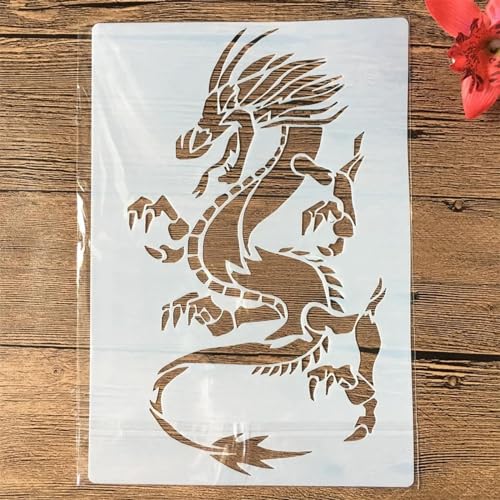 Schablonen zum Malen, 26 x 18 cm, Motiv: Westerndrache, Kunst-Schablonen zum Basteln, wiederverwendbar, Schichtvorlagen-Set, Farbe auf Holz, Wand, Leinwand, Stil A Schablonen zum Malen, 26 x 18 cm, Motiv: Westerndrache, Kunst-Schablonen zum Basteln, wiederverwendbar, Schichtvorlagen-Set, Farbe auf Holz, Wand, Leinwand, Stil A von DAOTUNGWDHUO