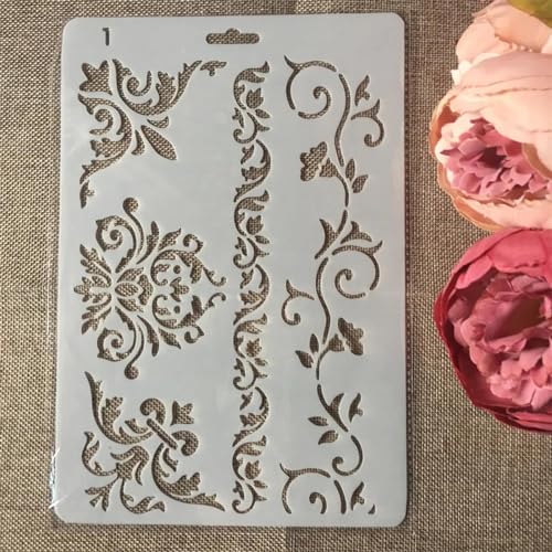 Schablonen zum Malen, 27,5 x 19 cm, Blumenranke, Kunstschablonen zum Basteln, wiederverwendbar, Schichtvorlagen-Set, Farbe auf Holz, Wand, Leinwand, Stil 1 Schablonen zum Malen, 27,5 x 19 cm, Blumenranke, Kunstschablonen zum Basteln, wiederverwendbar, Schichtvorlagen-Set, Farbe auf Holz, Wand, Leinwand, Stil 1 von DAOTUNGWDHUO