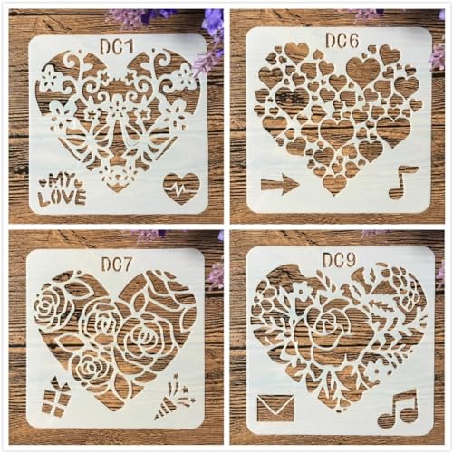 Schablonen zum Malen, 4 Stück, 13 cm, Blume, Liebe, Herz, Kunstschablonen zum Basteln, wiederverwendbar, Schichtvorlagen-Set, Farbe auf Holz, Wand, Leinwand Schablonen zum Malen, 4 Stück, 13 cm, Blume, Liebe, Herz, Kunstschablonen zum Basteln, wiederverwendbar, Schichtvorlagen-Set, Farbe auf Holz, Wand, Leinwand von DAOTUNGWDHUO