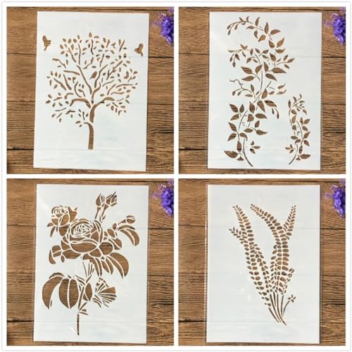 Schablonen zum Malen, 4 Stück, A4, 29 cm, Blumenbaumblätter, Kunstschablonen zum Basteln, wiederverwendbar, Schichtvorlagen-Set, Farbe auf Holz, Wand, Leinwand Schablonen zum Malen, 4 Stück, A4, 29 cm, Blumenbaumblätter, Kunstschablonen zum Basteln, wiederverwendbar, Schichtvorlagen-Set, Farbe auf Holz, Wand, Leinwand von DAOTUNGWDHUO