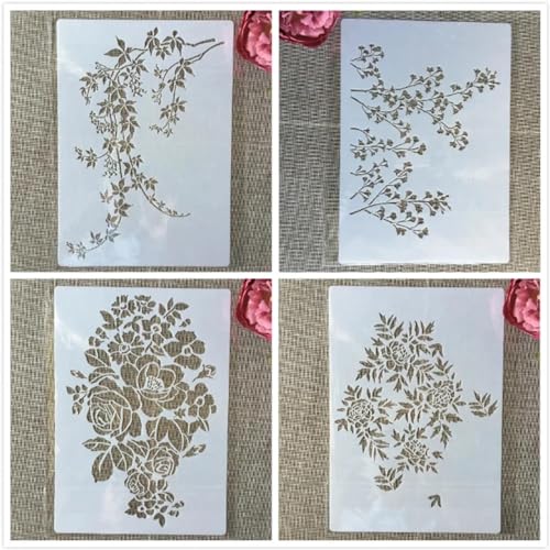 Schablonen zum Malen, 4 Stück, A4, 29 cm, Blumenblatt, Ginkgo-Kunst-Schablonen zum Basteln, wiederverwendbar, Schichtvorlagen-Set, Farbe auf Holz, Wand, Leinwand Schablonen zum Malen, 4 Stück, A4, 29 cm, Blumenblatt, Ginkgo-Kunst-Schablonen zum Basteln, wiederverwendbar, Schichtvorlagen-Set, Farbe auf Holz, Wand, Leinwand von DAOTUNGWDHUO