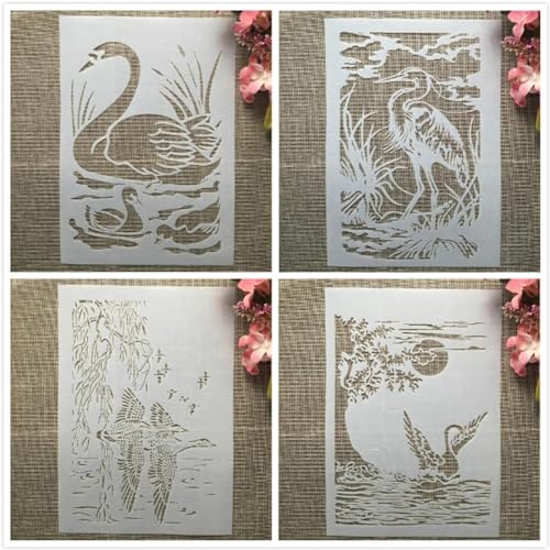 Schablonen zum Malen, 4 Stück, A4, 29 cm, Schwan, Wilde Ente, See, wiederverwendbare Schablonen zum Basteln auf Holz, Wand, Stoff, Felsen, Leinwand, Möbel, DIY-Kunstprojekte Schablonen zum Malen, 4 Stück, A4, 29 cm, Schwan, Wilde Ente, See, wiederverwendbare Schablonen zum Basteln auf Holz, Wand, Stoff, Felsen, Leinwand, Möbel, DIY-Kunstprojekte von DAOTUNGWDHUO