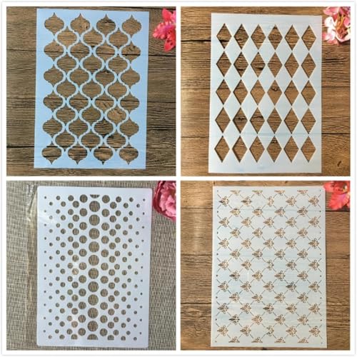 Schablonen zum Malen, 4 Stück, A4, 29 cm, geometrische gewellte Kunstschablonen zum Basteln, wiederverwendbar, Schichtvorlagen-Set, Farbe auf Holz, Wand, Leinwand Schablonen zum Malen, 4 Stück, A4, 29 cm, geometrische gewellte Kunstschablonen zum Basteln, wiederverwendbar, Schichtvorlagen-Set, Farbe auf Holz, Wand, Leinwand von DAOTUNGWDHUO