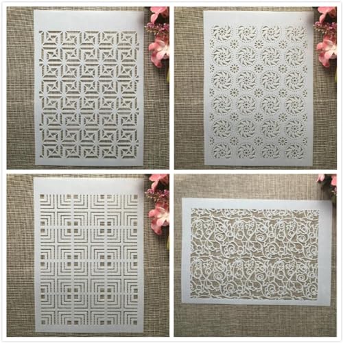 Schablonen zum Malen, 4 Stück, A4, 29 cm, geometrische quadratische Textur, Kunstschablonen zum Basteln, wiederverwendbar, Schichtvorlagen-Set, Farbe auf Holz, Wand, Leinwand Schablonen zum Malen, 4 Stück, A4, 29 cm, geometrische quadratische Textur, Kunstschablonen zum Basteln, wiederverwendbar, Schichtvorlagen-Set, Farbe auf Holz, Wand, Leinwand von DAOTUNGWDHUO