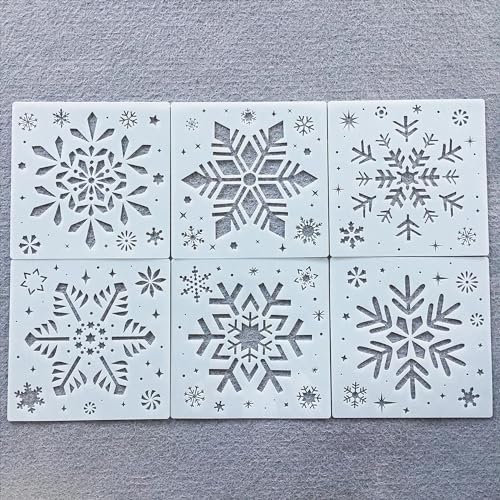 Schablonen zum Malen, 6 Stück, 20 x 20 cm, Winter-Weihnachts-Schneeflocken-Kunst-Schablonen zum Basteln, wiederverwendbar, Schichtvorlagen-Set, Farbe auf Holz, Wand, Leinwand Schablonen zum Malen, 6 Stück, 20 x 20 cm, Winter-Weihnachts-Schneeflocken-Kunst-Schablonen zum Basteln, wiederverwendbar, Schichtvorlagen-Set, Farbe auf Holz, Wand, Leinwand von DAOTUNGWDHUO