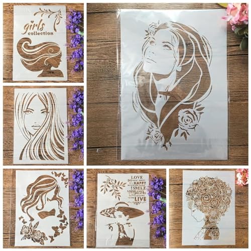 Schablonen zum Malen, 6 Stück, A4, 29 cm, Schönheit, langes Haar, Dame, Mädchen, wiederverwendbare Schablonen zum Basteln auf Holz, Wand, Stoff, Felsen, Leinwand, Möbel, DIY-Kunstprojekte Schablonen zum Malen, 6 Stück, A4, 29 cm, Schönheit, langes Haar, Dame, Mädchen, wiederverwendbare Schablonen zum Basteln auf Holz, Wand, Stoff, Felsen, Leinwand, Möbel, DIY-Kunstprojekte von DAOTUNGWDHUO