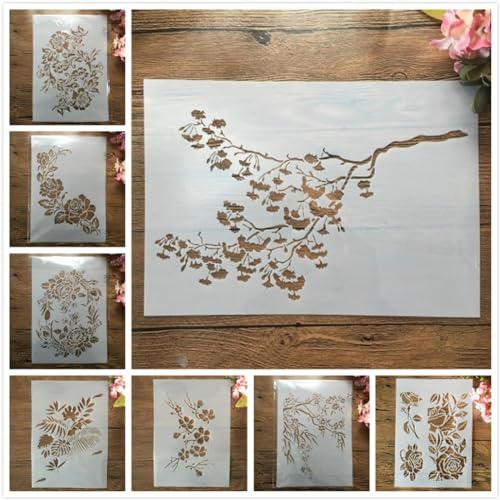 Schablonen zum Malen, 8 Stück, A4, 29 cm, Blumen, Blätter, Zweige, wiederverwendbare Schablonen zum Basteln auf Holz, Wand, Stoff, Felsen, Leinwand, Möbel, DIY-Kunstprojekte Schablonen zum Malen, 8 Stück, A4, 29 cm, Blumen, Blätter, Zweige, wiederverwendbare Schablonen zum Basteln auf Holz, Wand, Stoff, Felsen, Leinwand, Möbel, DIY-Kunstprojekte von DAOTUNGWDHUO