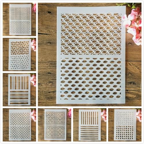 Schablonen zum Malen, 8 Stück, A4, 29 cm, Geometrie, halbe Textur, wiederverwendbare Schablonen zum Basteln auf Holz, Wand, Stoff, Felsen, Leinwand, Möbeln, DIY-Kunstprojekten Schablonen zum Malen, 8 Stück, A4, 29 cm, Geometrie, halbe Textur, wiederverwendbare Schablonen zum Basteln auf Holz, Wand, Stoff, Felsen, Leinwand, Möbeln, DIY-Kunstprojekten von DAOTUNGWDHUO