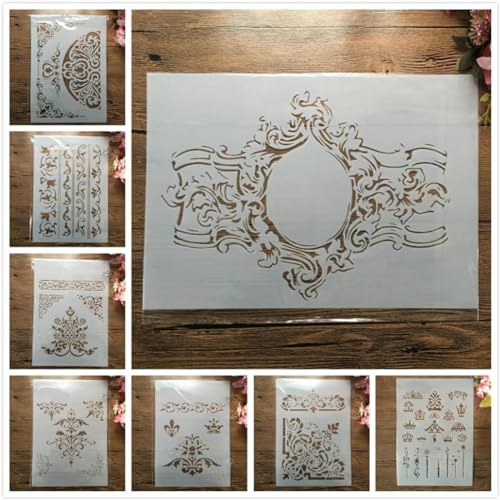 Schablonen zum Malen, 8 Stück, A4, 29 cm, Vintage-Palast-Blumen-Kunst-Schablonen zum Basteln, wiederverwendbar, Schichtvorlagen-Set, Farbe auf Holz, Wand, Leinwand Schablonen zum Malen, 8 Stück, A4, 29 cm, Vintage-Palast-Blumen-Kunst-Schablonen zum Basteln, wiederverwendbar, Schichtvorlagen-Set, Farbe auf Holz, Wand, Leinwand von DAOTUNGWDHUO
