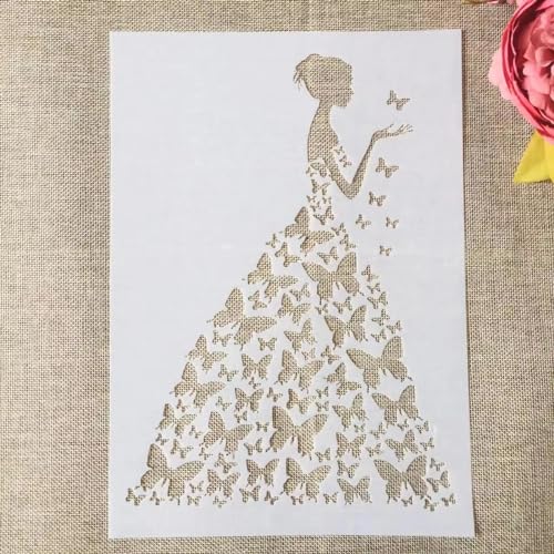 Schablonen zum Malen, A4, 29 cm, Brautmädchen, Schmetterlinge, Kleid, Kunstschablonen zum Basteln, wiederverwendbar, Schichtvorlagen-Set, Farbe auf Holz, Wand, Leinwand Schablonen zum Malen, A4, 29 cm, Brautmädchen, Schmetterlinge, Kleid, Kunstschablonen zum Basteln, wiederverwendbar, Schichtvorlagen-Set, Farbe auf Holz, Wand, Leinwand von DAOTUNGWDHUO