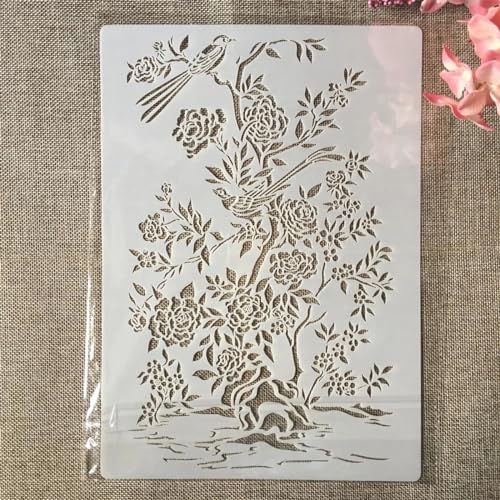 Schablonen zum Malen, A4, 29 cm, Rosenpflanzen, Vögel, Kunstschablonen zum Basteln, wiederverwendbar, Schichtvorlagen-Set, Farbe auf Holz, Wand, Leinwand, Stil D Schablonen zum Malen, A4, 29 cm, Rosenpflanzen, Vögel, Kunstschablonen zum Basteln, wiederverwendbar, Schichtvorlagen-Set, Farbe auf Holz, Wand, Leinwand, Stil D von DAOTUNGWDHUO