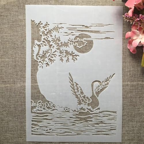 Schablonen zum Malen, A4, 29 cm, Schwanensee, Mond, Baum, Kunstschablonen zum Basteln, wiederverwendbar, Schichtvorlagen-Set, Farbe auf Holz, Wand, Leinwand Schablonen zum Malen, A4, 29 cm, Schwanensee, Mond, Baum, Kunstschablonen zum Basteln, wiederverwendbar, Schichtvorlagen-Set, Farbe auf Holz, Wand, Leinwand von DAOTUNGWDHUO