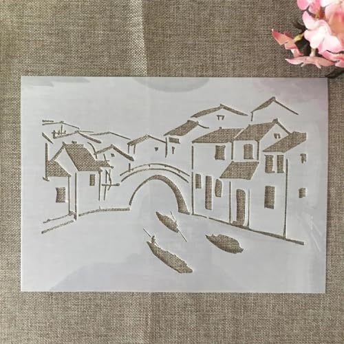 Schablonen zum Malen, A4, 29 cm, chinesische Wasserstadt, Kunstschablonen zum Basteln, wiederverwendbar, Schichtvorlagen-Set, Farbe auf Holz, Wand, Leinwand Schablonen zum Malen, A4, 29 cm, chinesische Wasserstadt, Kunstschablonen zum Basteln, wiederverwendbar, Schichtvorlagen-Set, Farbe auf Holz, Wand, Leinwand von DAOTUNGWDHUO