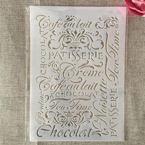 Schablonen zum Malen, A4, 29 cm, französische Wörter, Textur-Kunstschablonen zum Basteln, wiederverwendbar, Schichtvorlagen-Set, Farbe auf Holz, Wand, Leinwand Schablonen zum Malen, A4, 29 cm, französische Wörter, Textur-Kunstschablonen zum Basteln, wiederverwendbar, Schichtvorlagen-Set, Farbe auf Holz, Wand, Leinwand von DAOTUNGWDHUO