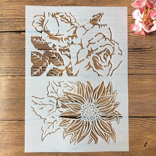 Schablonen zum Malen, A4, 29 cm, große Sonnenblumen, Kunstschablonen zum Basteln, wiederverwendbar, Schichtvorlagen-Set, Farbe auf Holz, Wand, Leinwand Schablonen zum Malen, A4, 29 cm, große Sonnenblumen, Kunstschablonen zum Basteln, wiederverwendbar, Schichtvorlagen-Set, Farbe auf Holz, Wand, Leinwand von DAOTUNGWDHUO